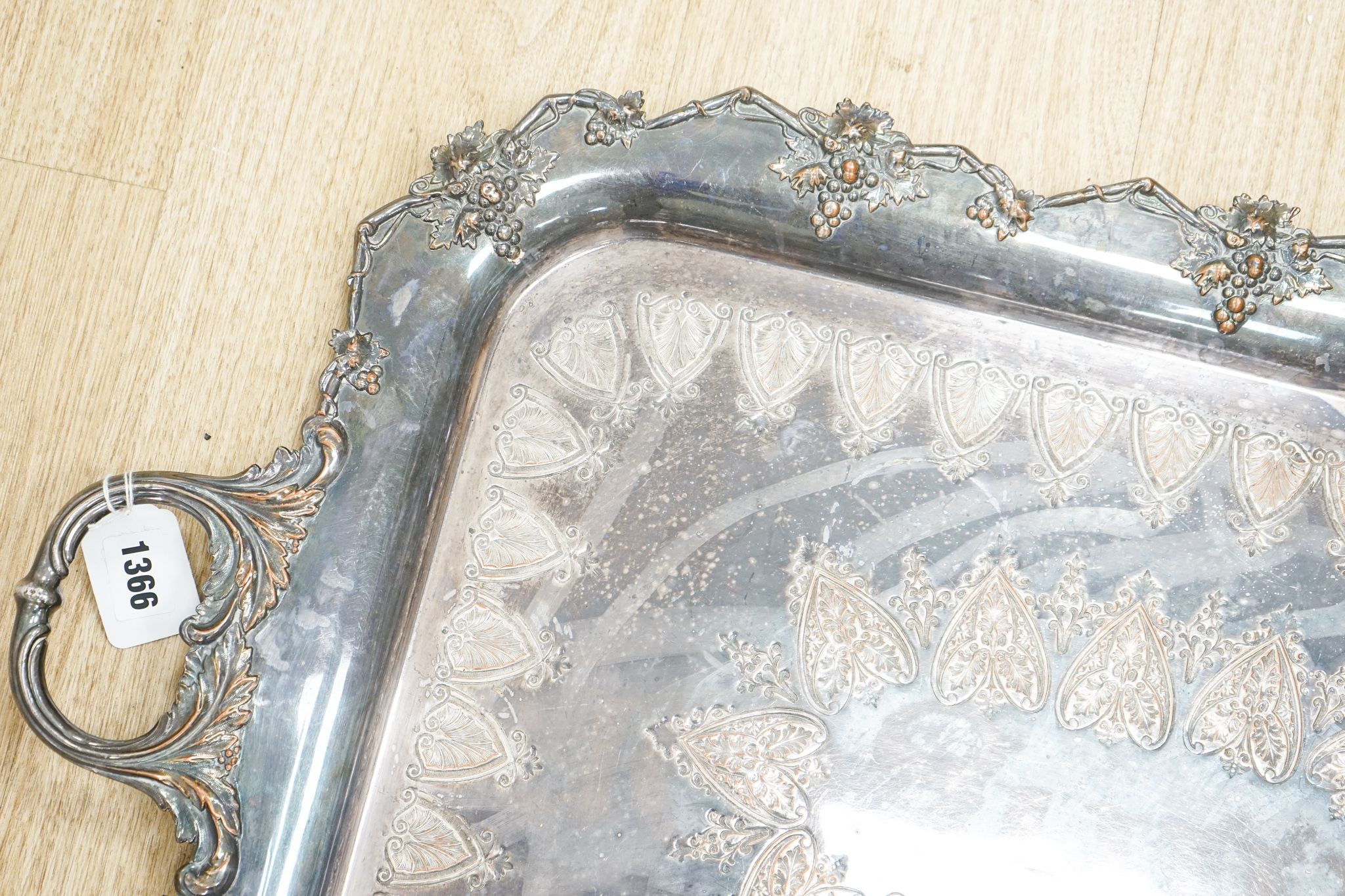 A large Victorian silver plated copper tray 78cm